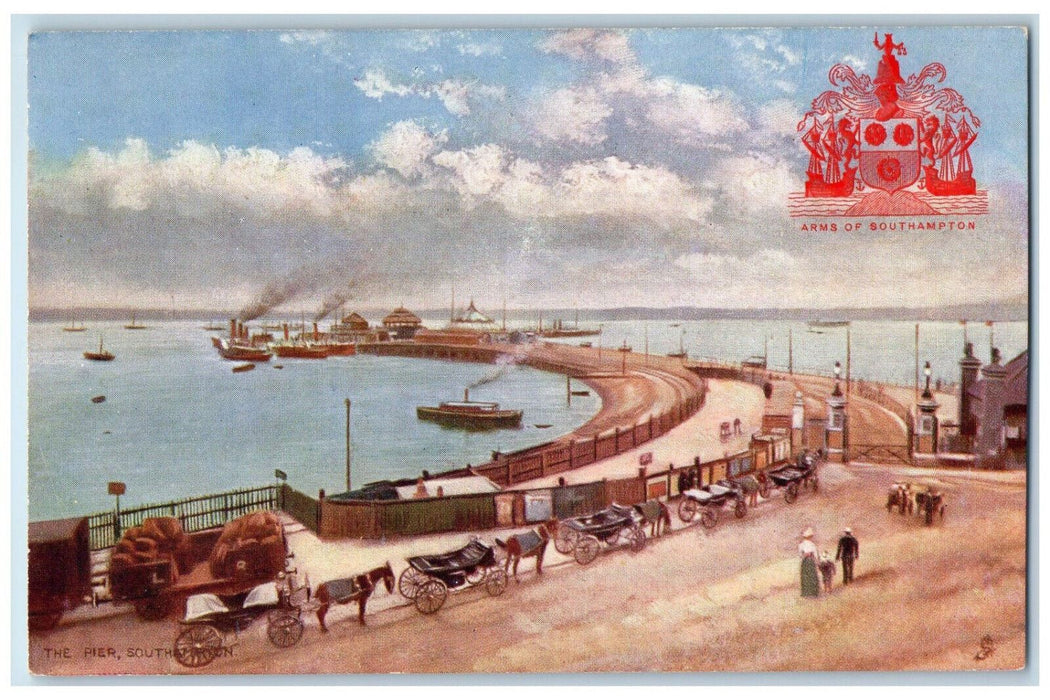 c1910 Horse Carriage, The Pier Southampton England Oilette Tuck Art Postcard