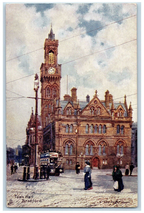 c1910 Town Hall Bradford England Charles Flower Oilette Tuck Art Postcard