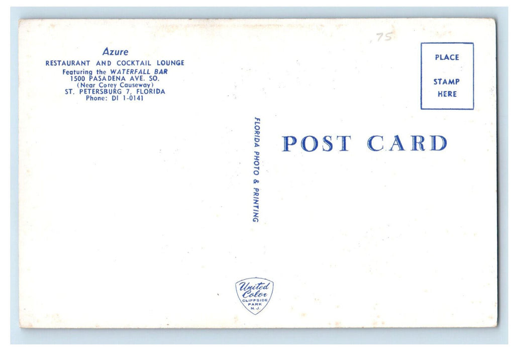 c1950's Azure Restaurant and Cocktail Lounge, St. Petersburg FL Postcard