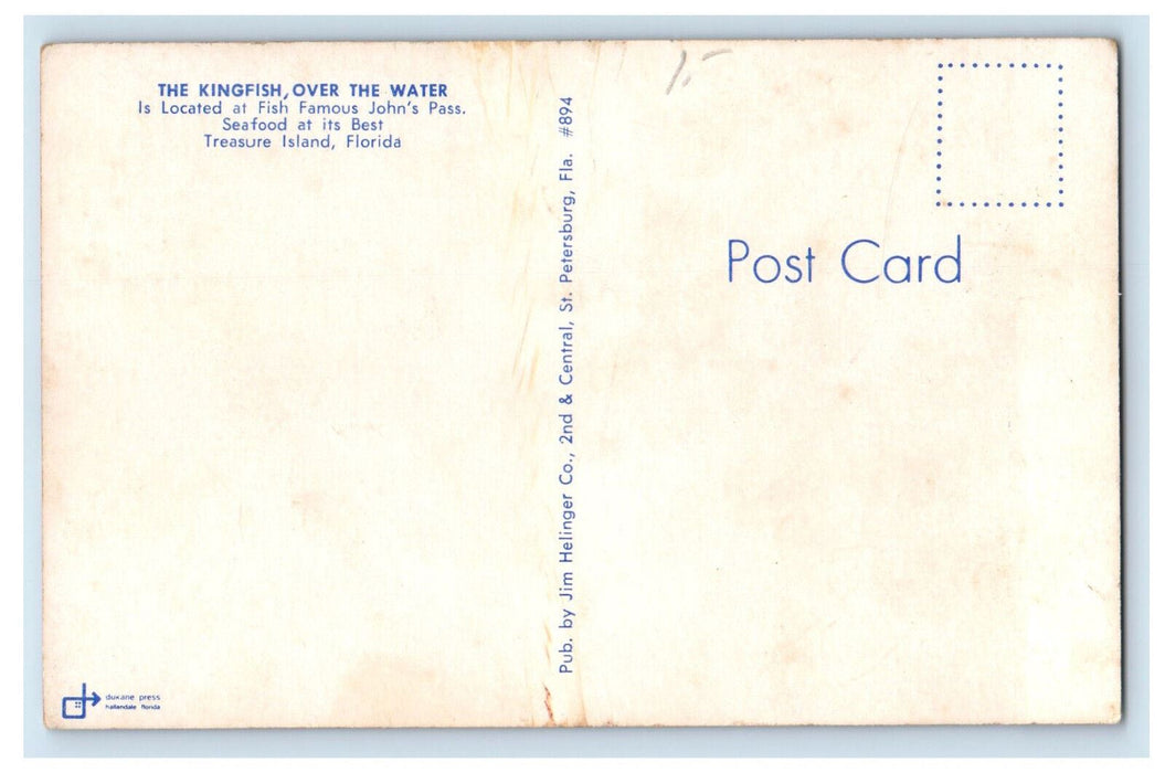 c1960's Kingfish On Top, John's Pass Seafood Treasure Island Florida FL Postcard