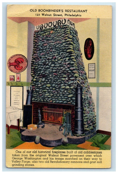 1948 Old Brookbinder's Restaurant Fireplace Philadelphia PA Vintage Postcard