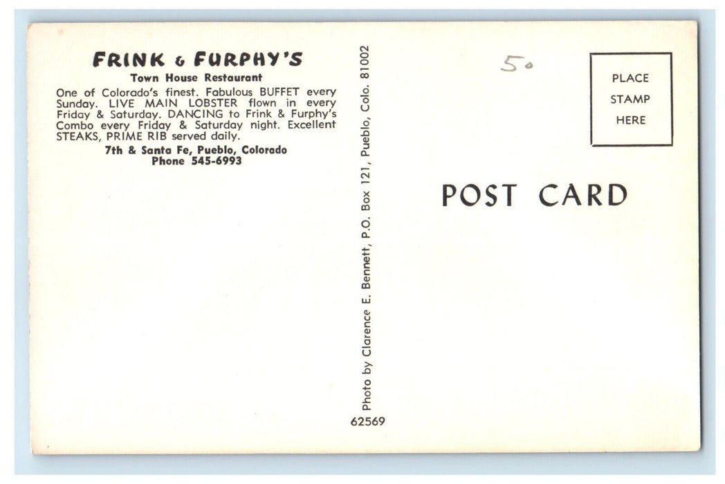 c1960's Frink Furphys Town House Restaurant Santa Fe Pueblo Colorado CO Postcard