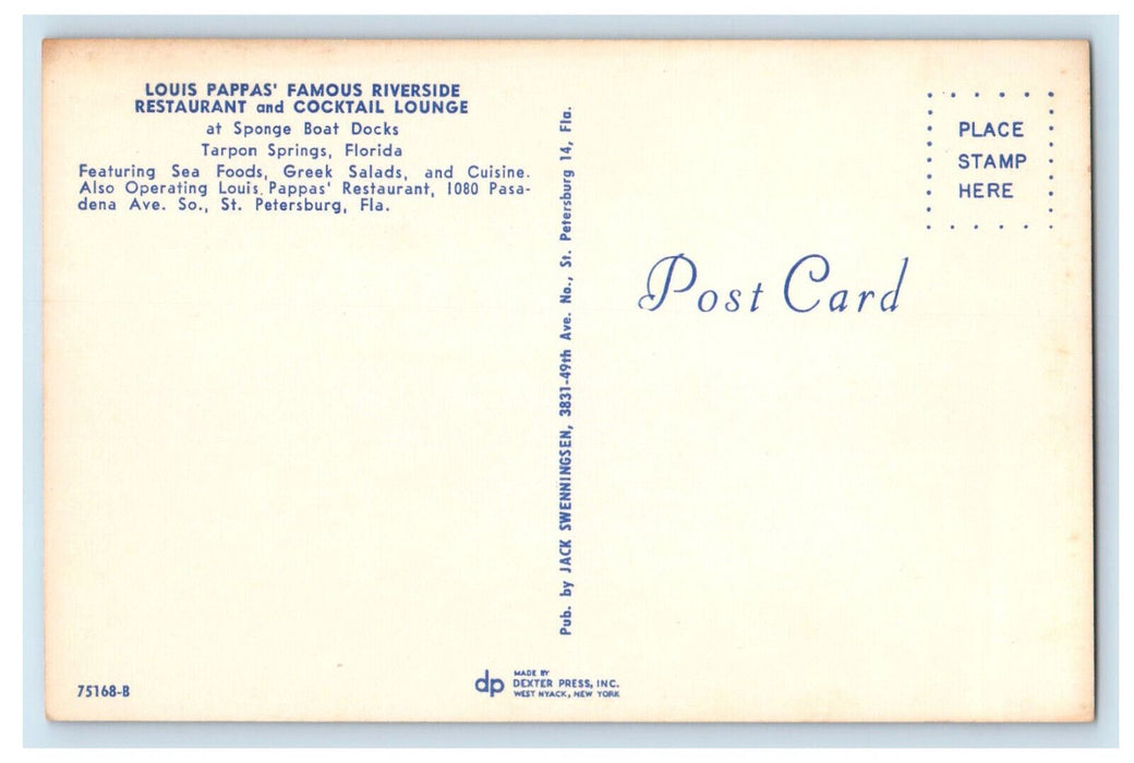 c1950's Diver, Seafood Cocktail, Louis Pappas Riverside Restaurant FL Postcard