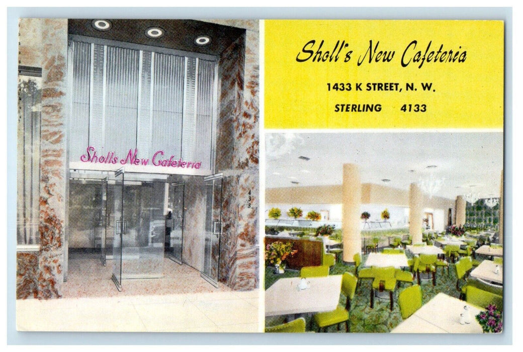 Sholl's New Cafeteria Near Statler Hotel Washington DC, Dual View Postcard