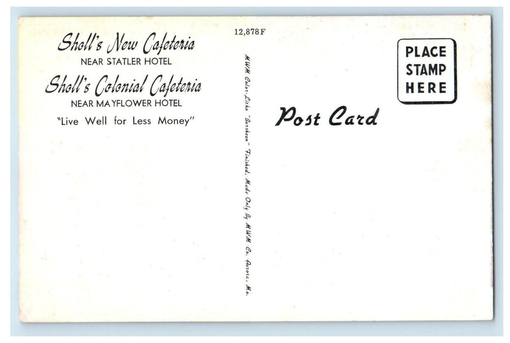 Sholl's New Cafeteria Near Statler Hotel Washington DC, Dual View Postcard