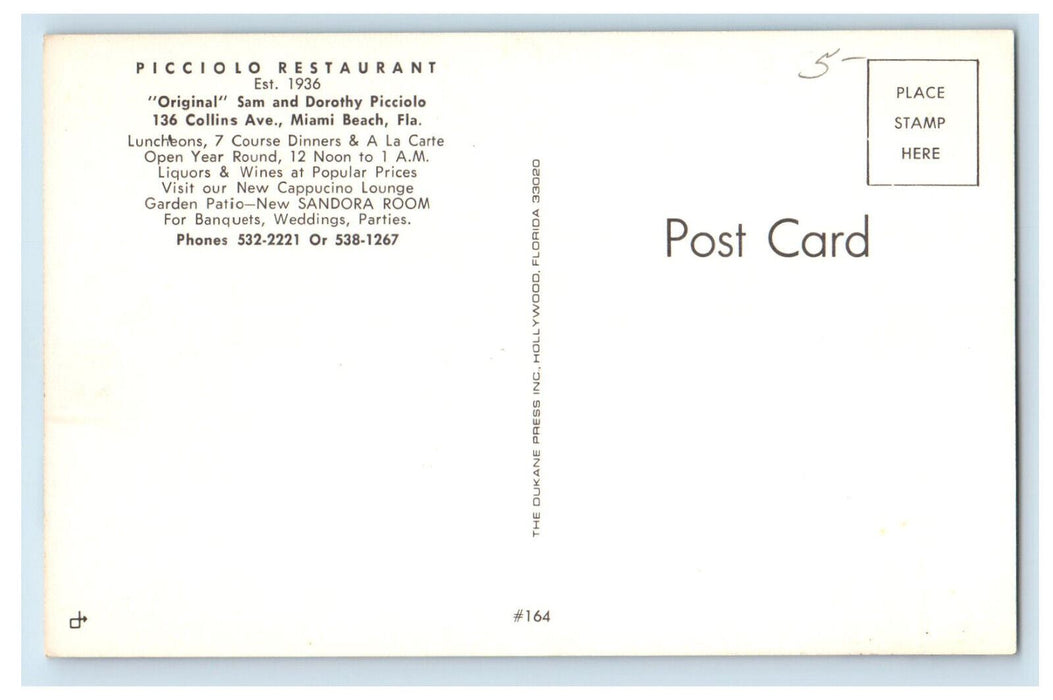 c1960's Multiview of Picciolo Restaurant Miami Beach Florida FL Postcard
