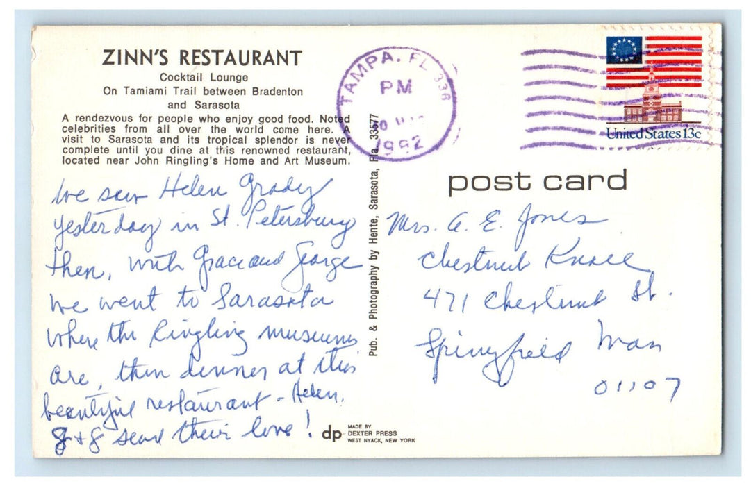 c1960's Multiview of Dining Areas, Zinn's Restaurant Sarasota FL Postcard