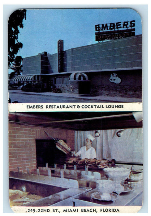 1952 Embers Restaurant & Cocktail Lounge Miami Beach Florida FL Postcard