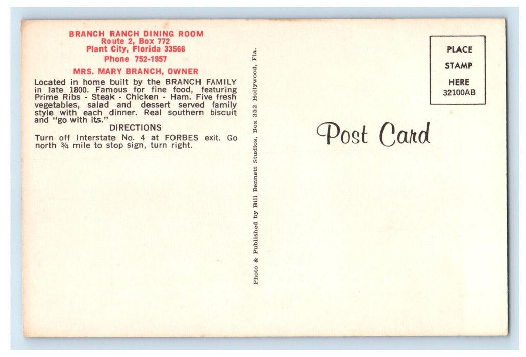 c1960's Multiview, Branch Ranch Dining Room, Plant City Florida FL Postcard