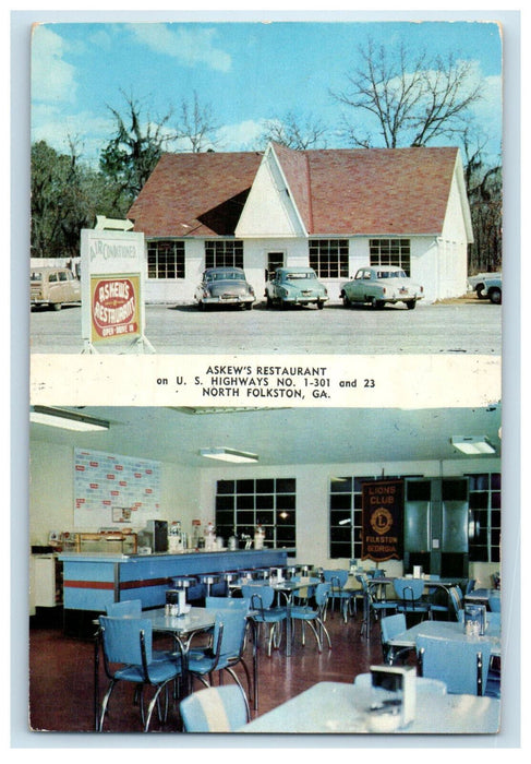 c1950's Entrance, Dining Area at Askew's Restaurant North Folkston GA Postcard