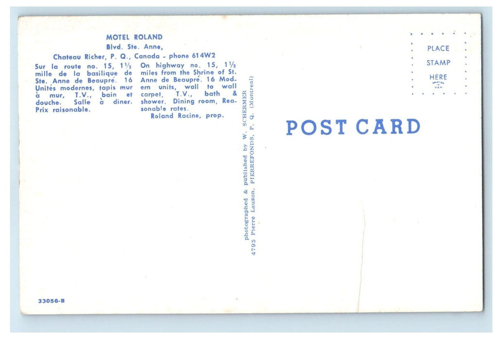 c1960's Motel Roland Room And Dining Room Ste. Anne Quebec Canada Postcard