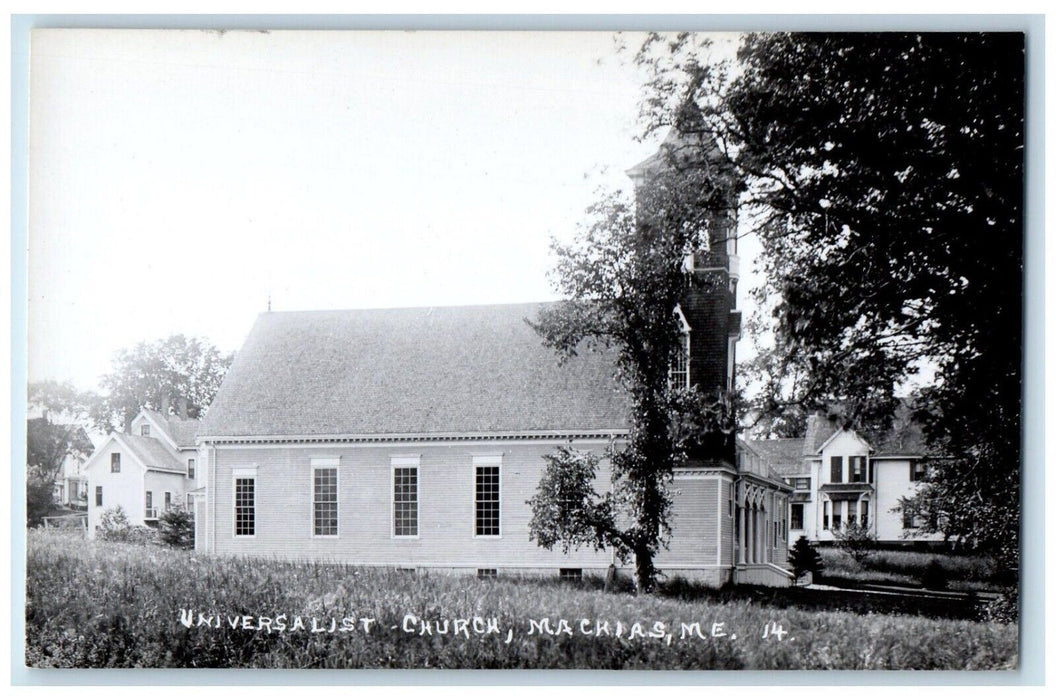 c1950's Universalist Church Bell Tower Machias Maine ME RPPC Photo Postcard