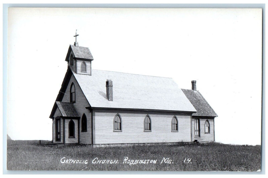 c1950's Catholic Church Steeple Robbinston Maine ME RPPC Unposted Photo Postcard