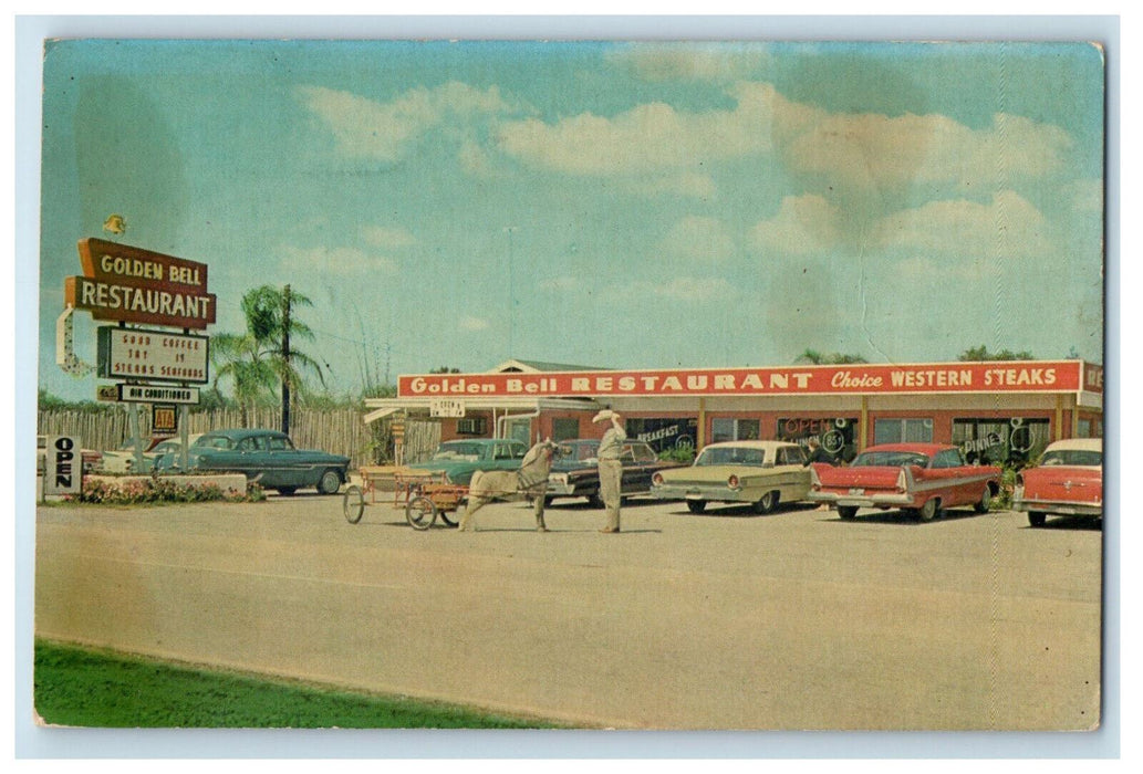 c1950's Golden Bell Restaurant Between Cypress Gardens and Bok Tower FL Postcard