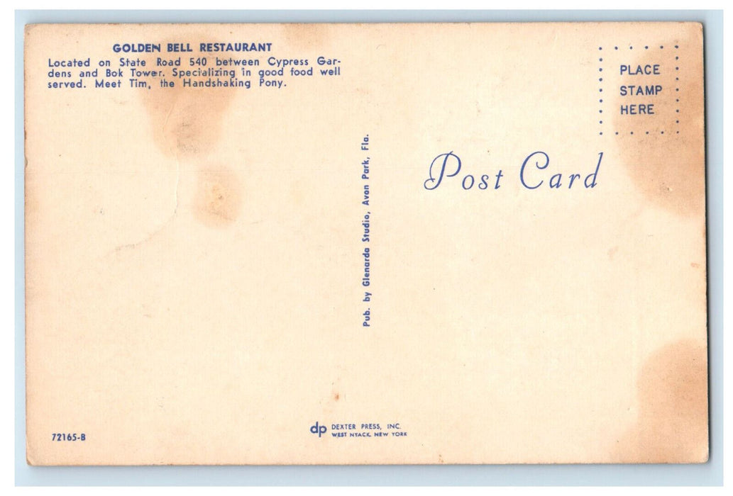 c1950's Golden Bell Restaurant Between Cypress Gardens and Bok Tower FL Postcard
