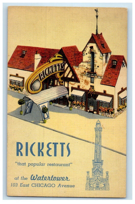 Ricketts Restaurant At The Watertower Chicago Illinois IL Vintage Postcard