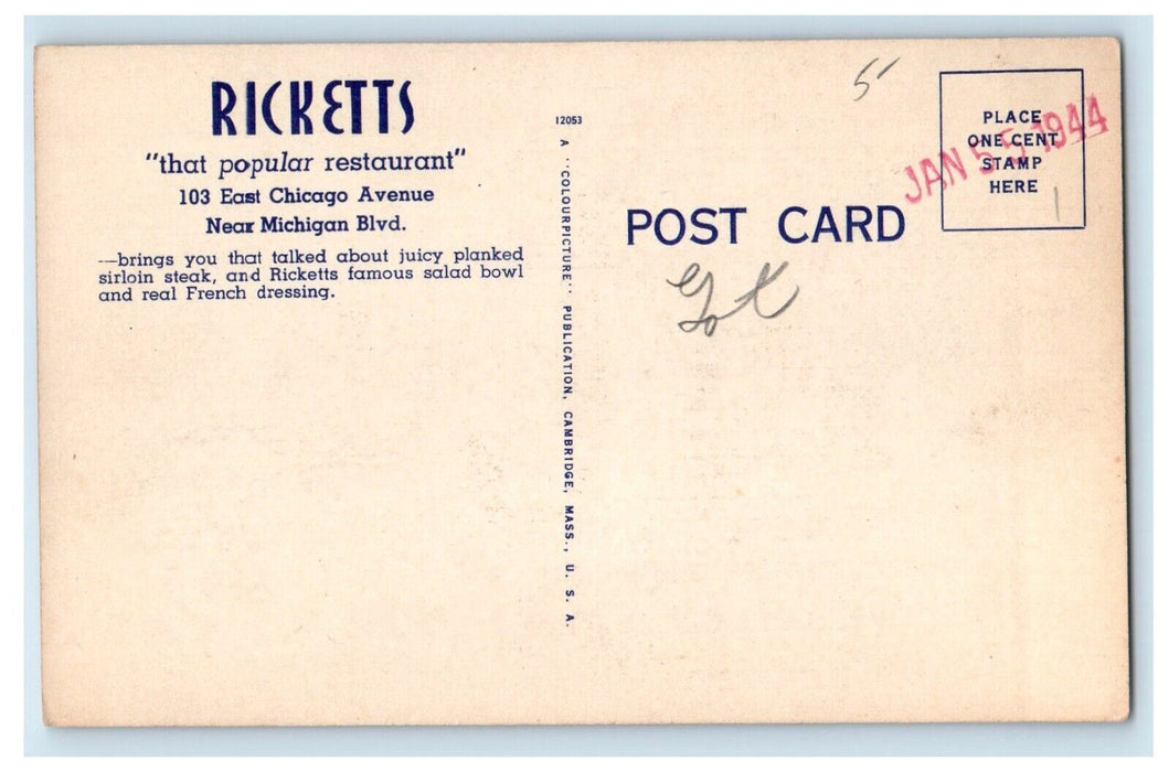 Ricketts Restaurant At The Watertower Chicago Illinois IL Vintage Postcard