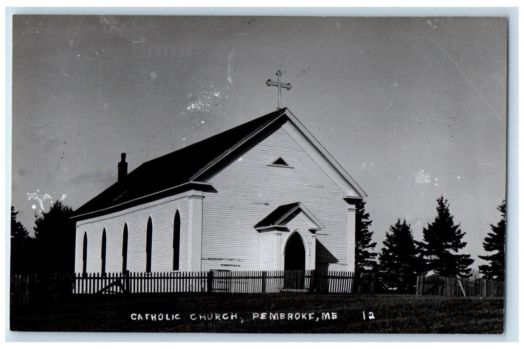 c1950's Catholic Church Pembroke Maine ME RPPC Unposted Photo Postcard