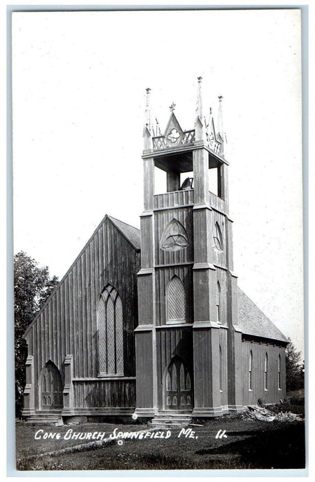 c1950s Congregational Church Bell Tower Springfield Maine ME RPPC Photo Postcard