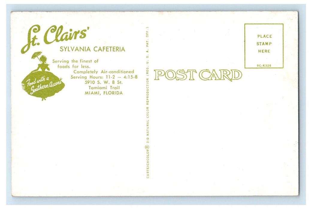 c1960's St. Clairs Sylvania Cafeteria, Tamiami Trail Miami Florida FL Postcard
