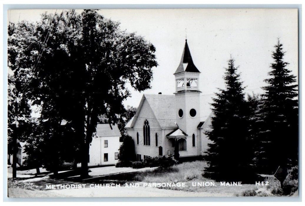 c1950's Methodist Church Parsonage Bell Tower Union Maine ME RPPC Photo Postcard
