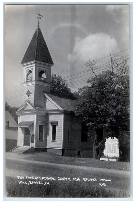 c1950's Congregational Church Brooks Honor Roll Maine ME RPPC Photo Postcard
