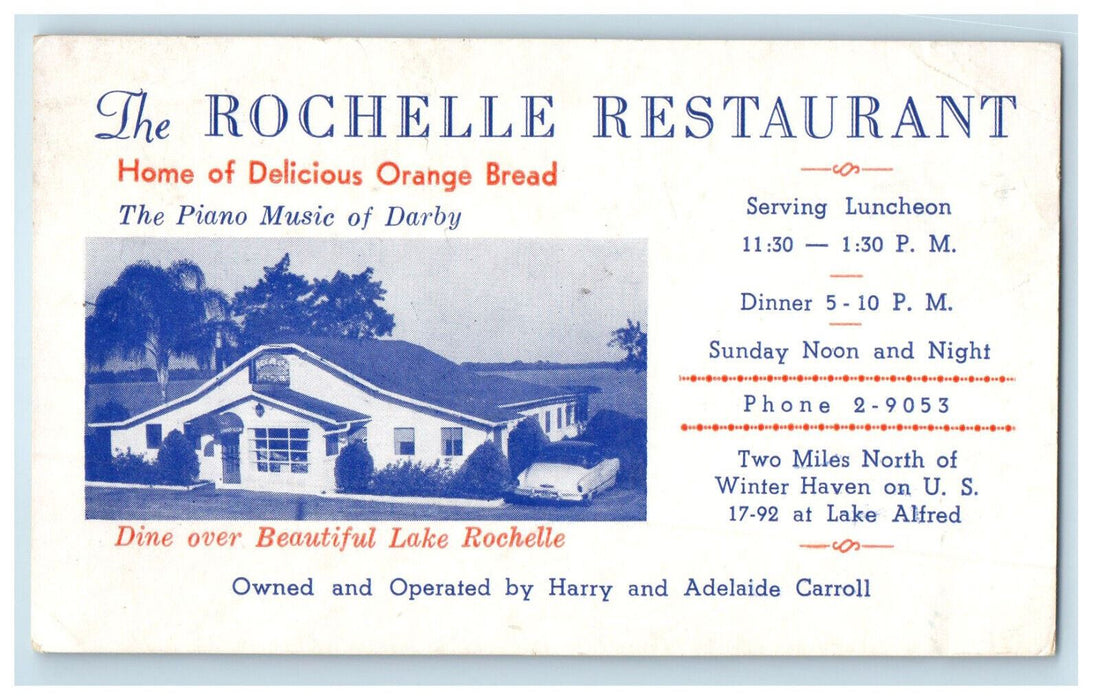 c1950's The Rochelle Restaurant Home of Orange Bread Winter Haven FL Postcard