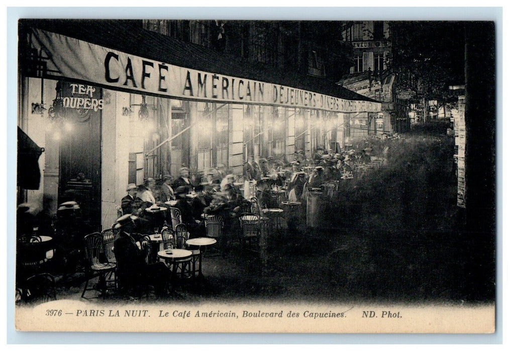 c1910's Paris La Nuit American Outdoor Cafe Dining France Antique Postcard