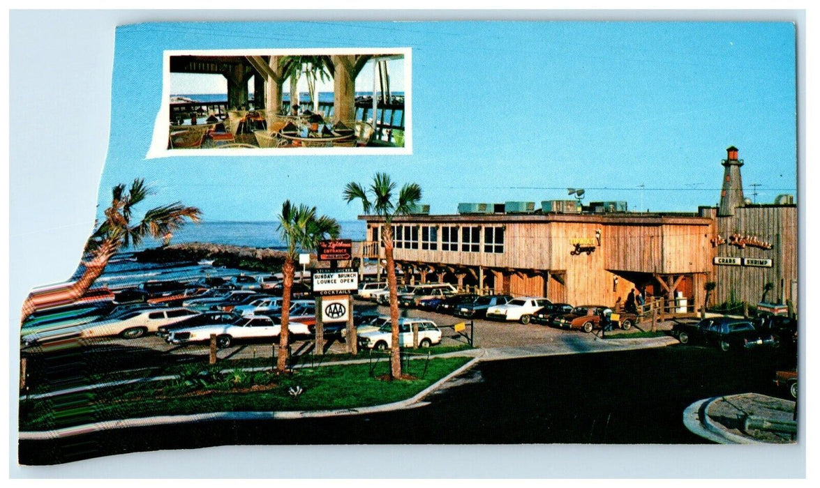 The Lighthouse Restaurant On Oceanfront Cars Virginia Beach VA Vintage Postcard