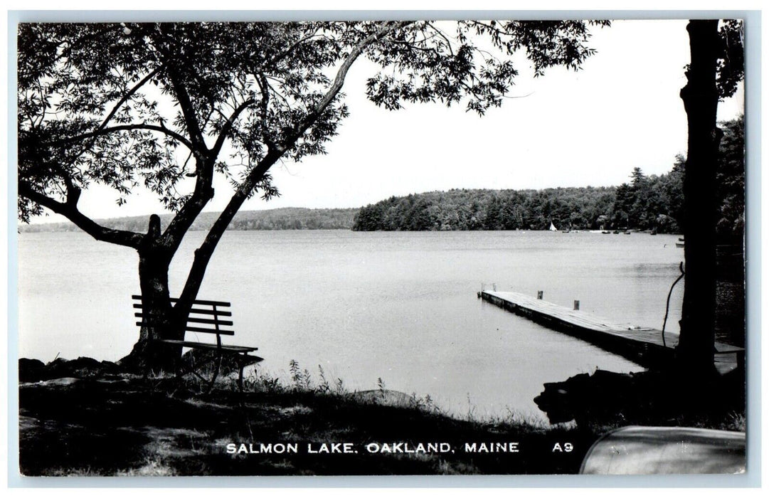 c1950's Salmon Lake Sailboat Pier Lakeside Oakland Maine ME RPPC Photo Postcard