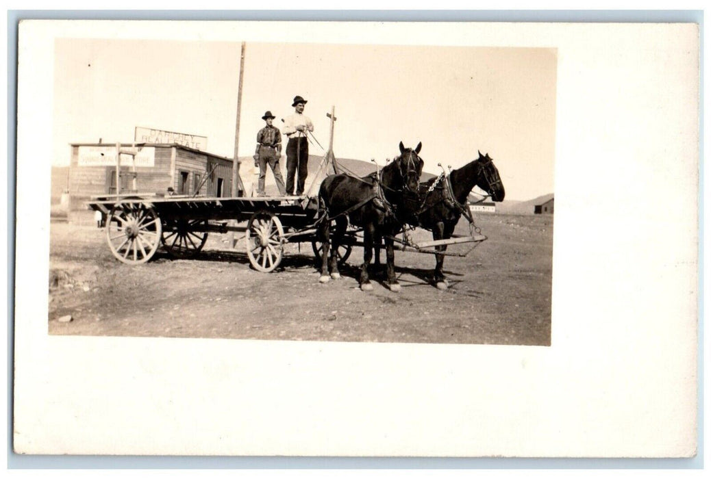 c1910's D.A. Richey Real Estate Horse Team Wagon RPPC Unposted Photo Postcard
