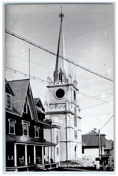 c1950's Congregational Church Clock Steeple Machias Maine ME RPPC Photo Postcard