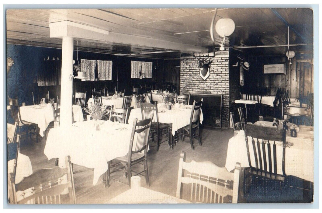 c1910's Pleasant Island Camps Dining Room Interior Maine ME RPPC Photo Postcard