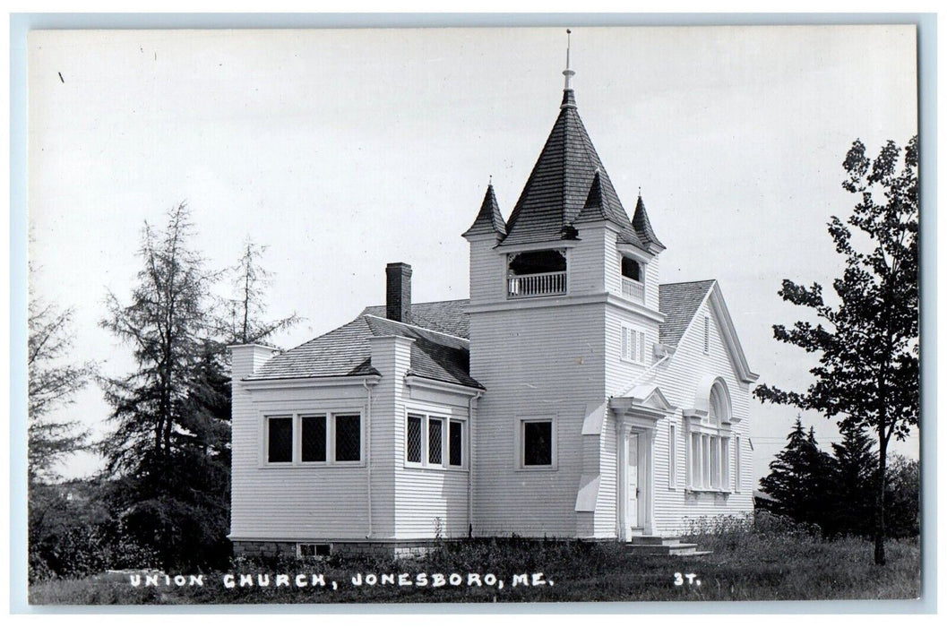 c1950's Union Church Steeple Jonesboro Maine ME RPPC Unposted Photo Postcard