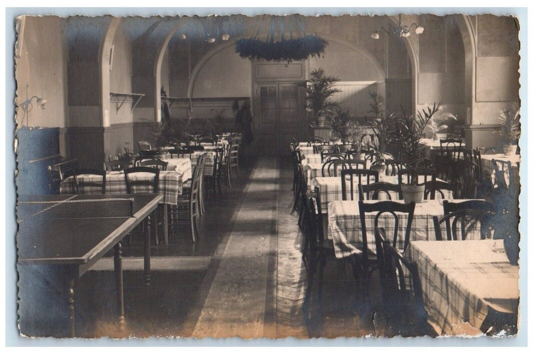 c1910's Interior Dining Room Restaurant Ping Pong Table  RPPC Photo Postcard