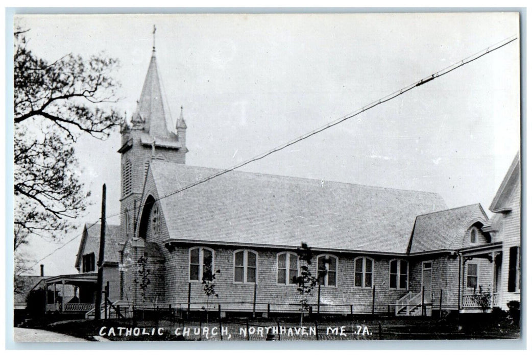c1950's Catholic Church Steeple North Haven Maine ME RPPC Photo Postcard