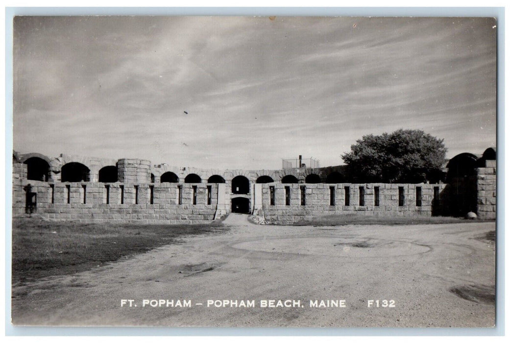 1955 Fort Popham Beach Civil War Kennebec River Maine ME RPPC Photo Postcard