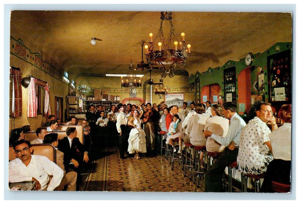 1964 Cavern Bar Dining Room Interior Dancers Nogales Sonora Mexico Postcard