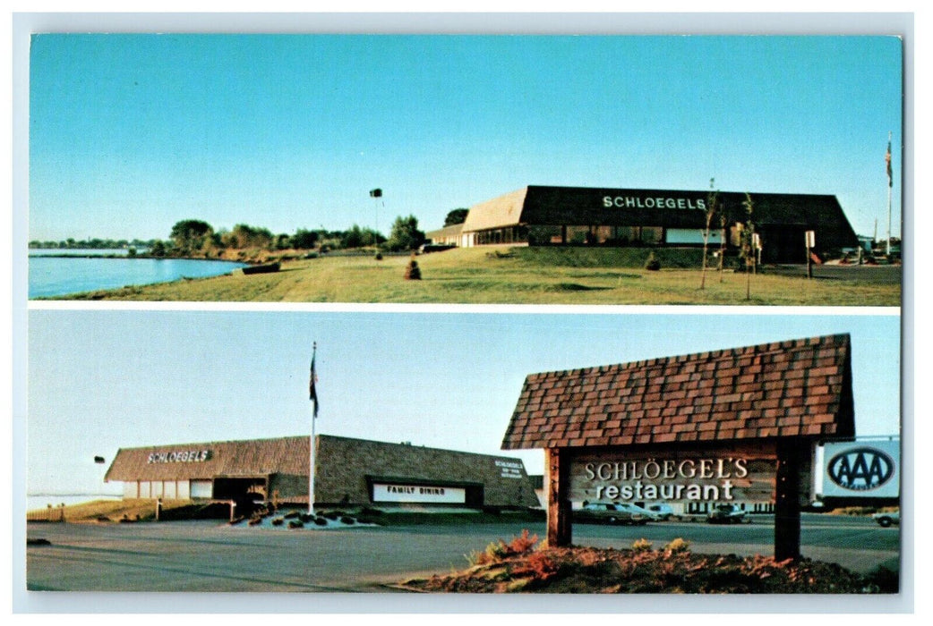c1960's Schloegel's Restaurant Overlooking Green Bay Menominee MI Postcard