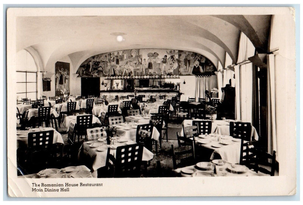 c1940's Romanian House Restaurant Dining Hall Interior NY RPPC Photo Postcard