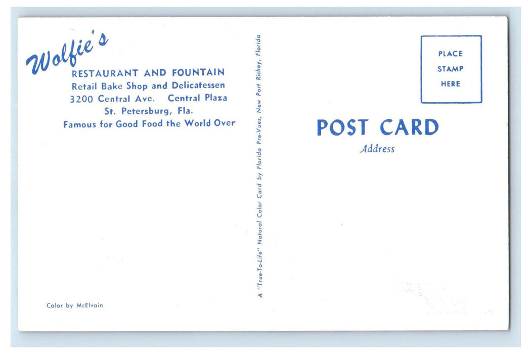 c1960's Wolfie's Restaurant Retail Sandwich & Fountain Shop Florida FL Postcard