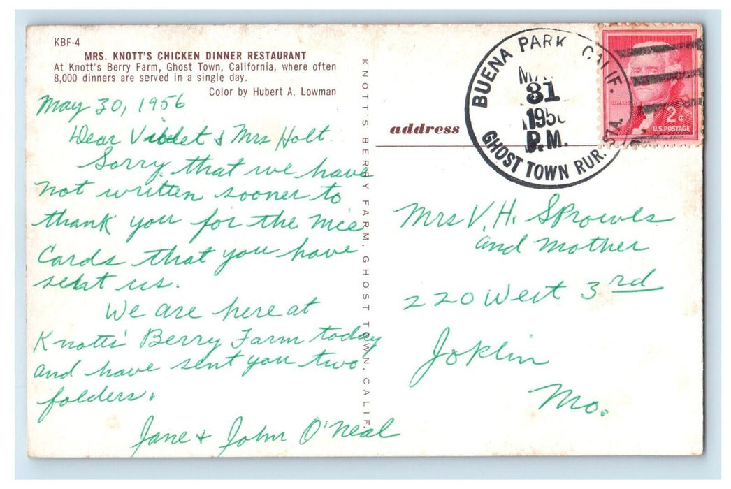 c1958 Mrs. Knotts Chicken Dinner Restaurant Ghost Town California CA Postcard