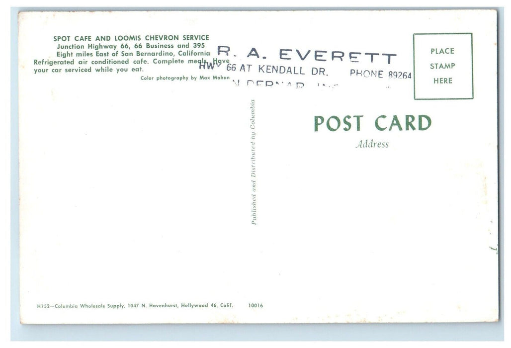 c1960's Spot Cafe Loomis Chevron Service San Bernardino Restaurant CA Postcard