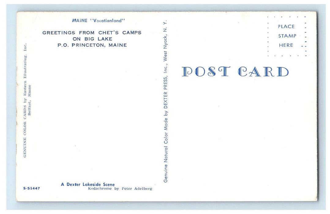 c1950's Boat Scene Greetings from Chet's Camps on Big Lake PO Princeton Postcard