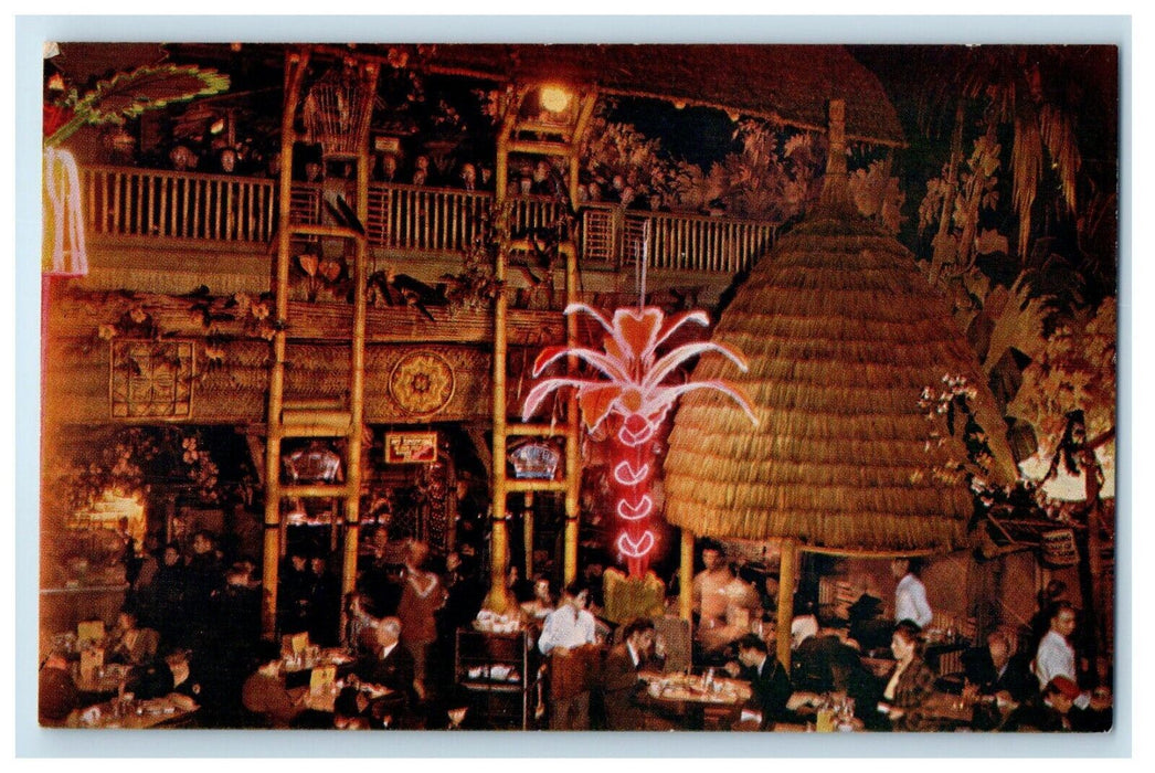 c1960's Cliftons Pacific Seas Polynesian Hut Los Angeles Restaurant CA Postcard