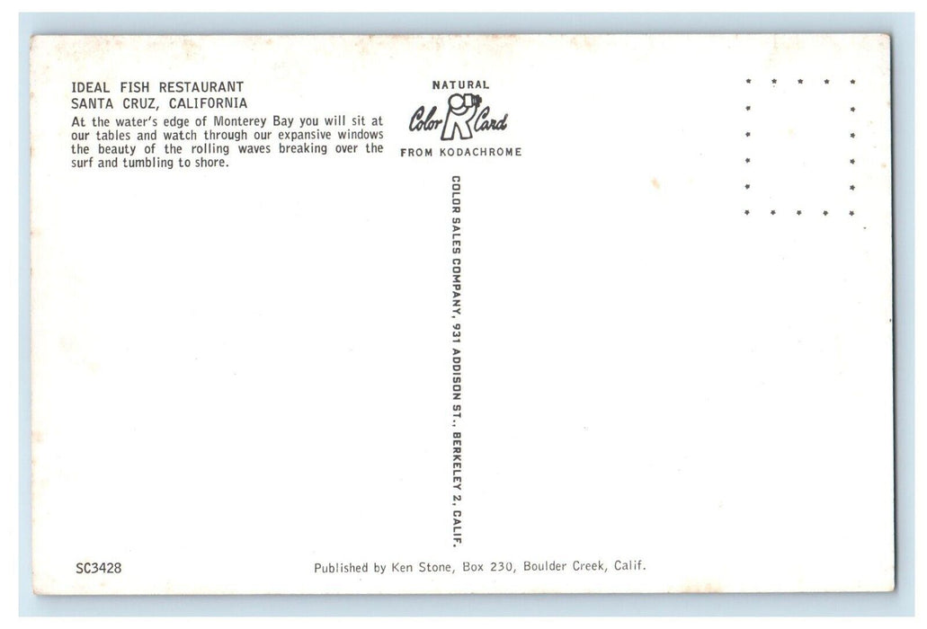 c1960's Ideal Fish Restaurant Polynesian Monterey Santa Cruz California Postcard