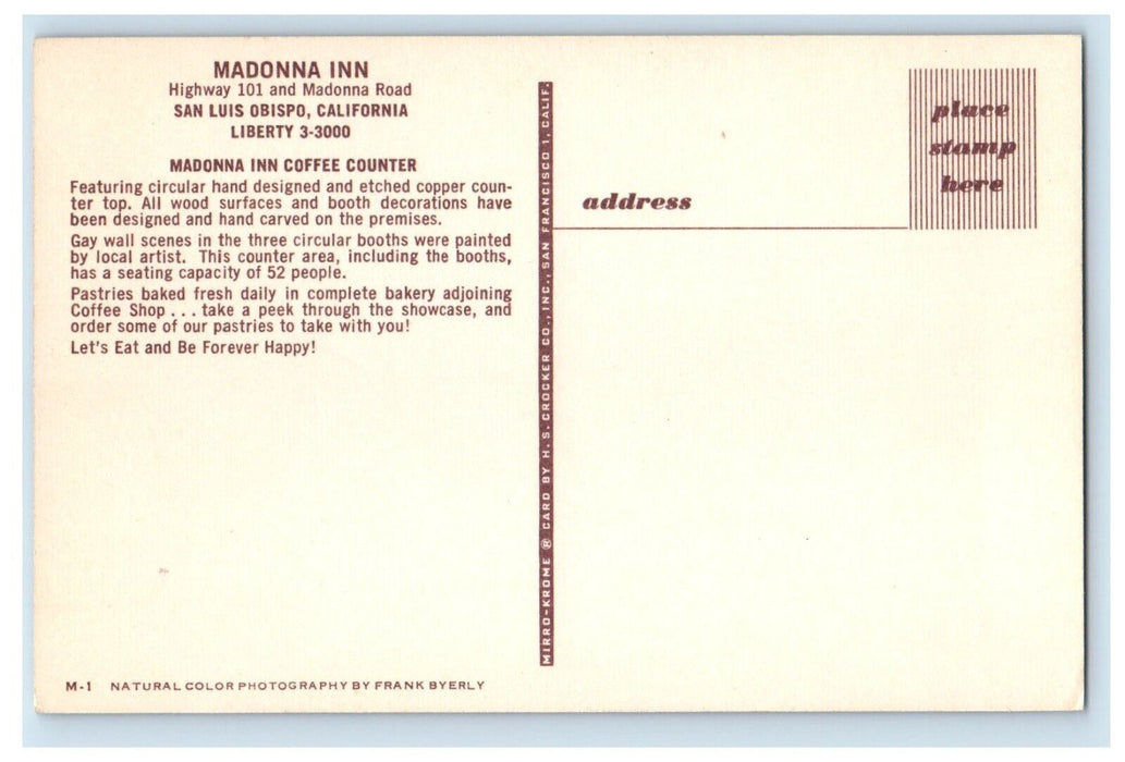 c1960's Madonna Inn Coffee Restaurant San Luis Obispo California Postcard