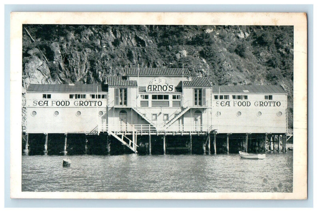 1947 Arno's Sea Food Grotto Boats Catalina Island Avalon California CA Postcard