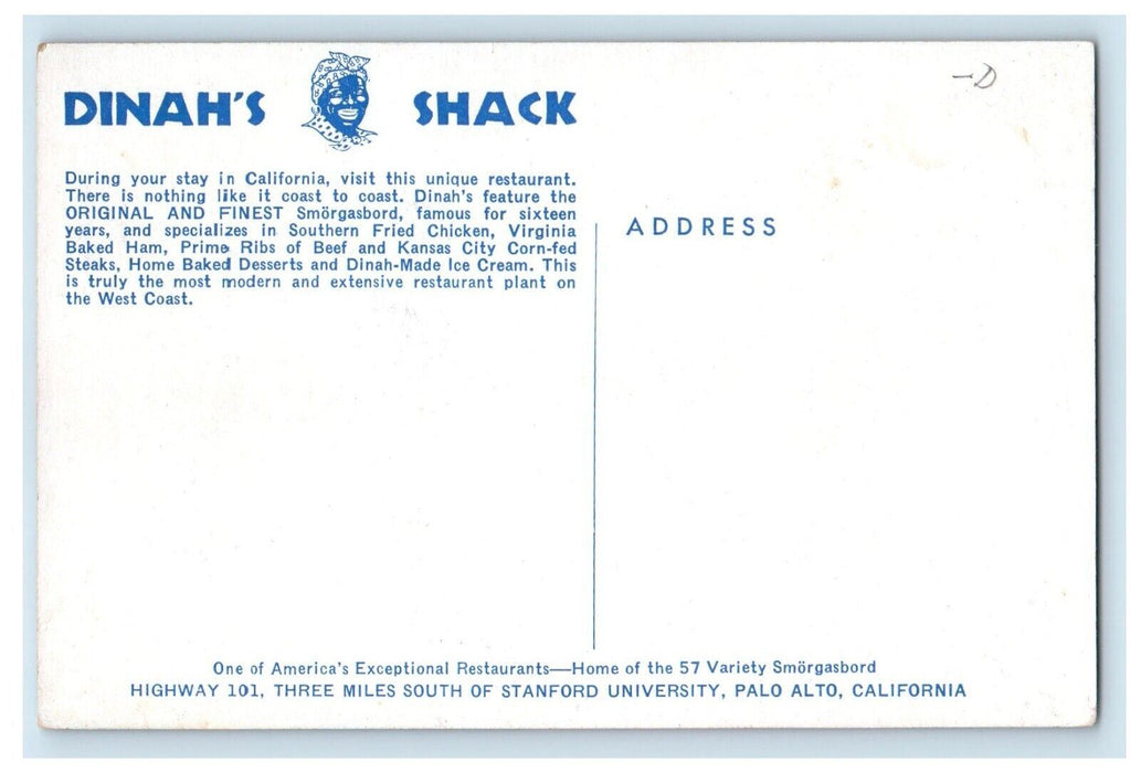 c1960's Dinahs Shack Unique Restaurant West Coast Alto California CA Postcard