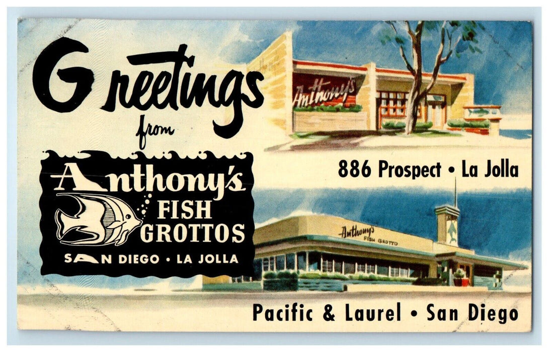 c1960's Anthonys Fish Grottos Restaurant San Diego La Jolla California Postcard